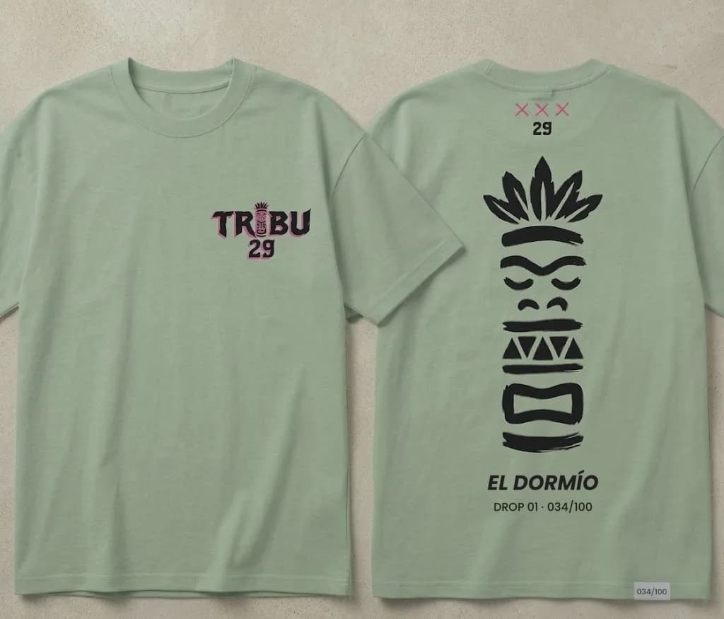Camiseta oversize TRIBU 29 verde salvia, El Dormío, DROP 01