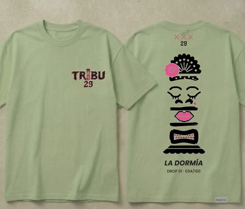 Camiseta oversize TRIBU 29 verde salvia, La Dormía, DROP 01